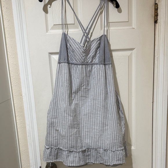 Volcom Dresses & Skirts - Cute!Striped Gray  and White Sundress with Crisscross Straps